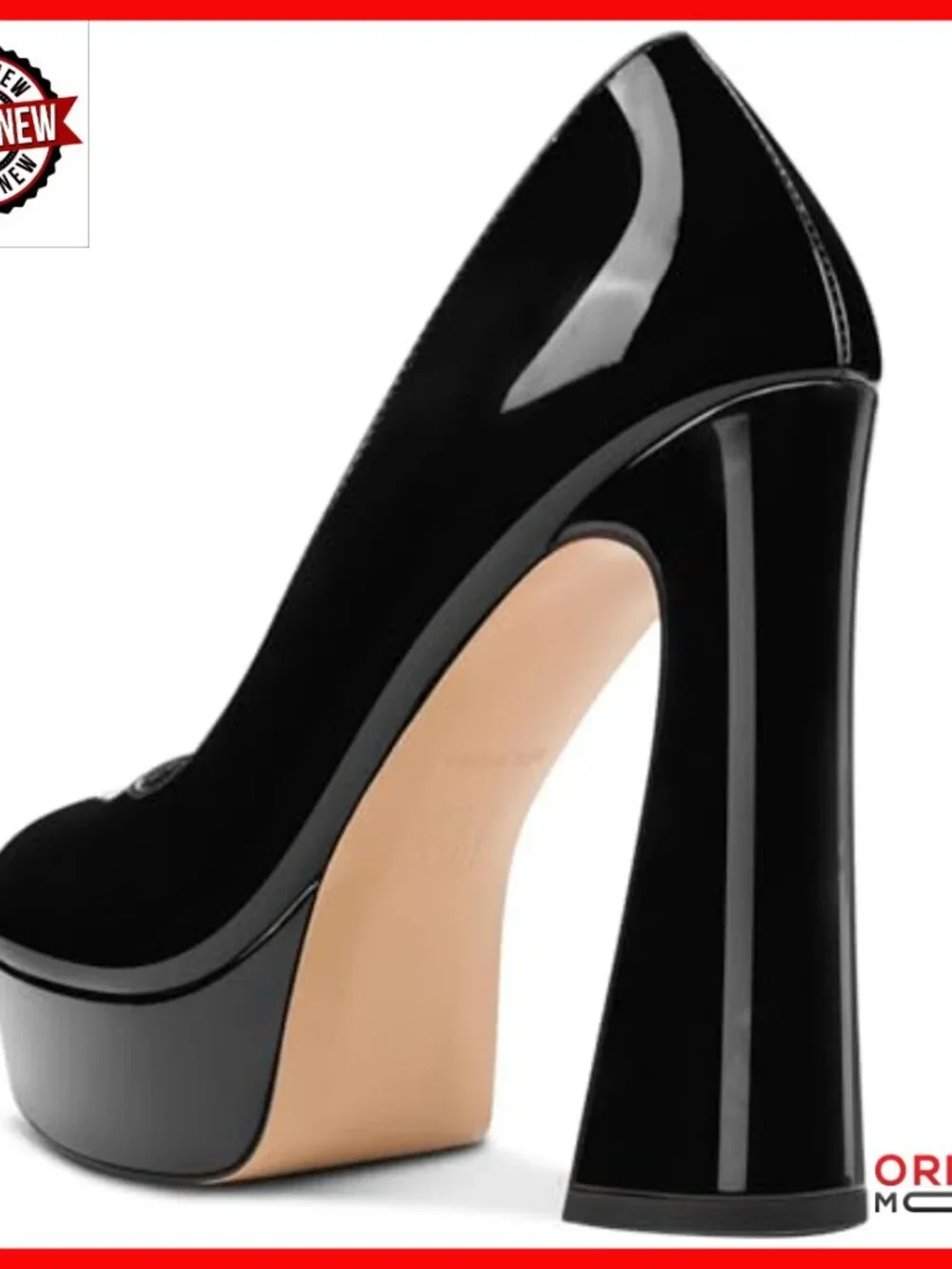 Chunky Block Heel Pumps 5.5 Inch Platform Round Toe Slip-on